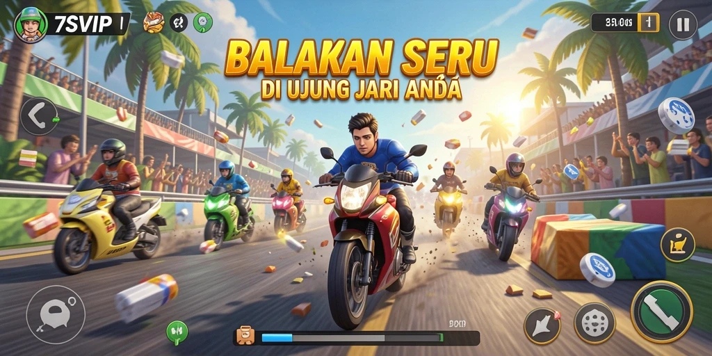 Screenshot gameplay 7SVIP menampilkan aksi balapan yang intens.