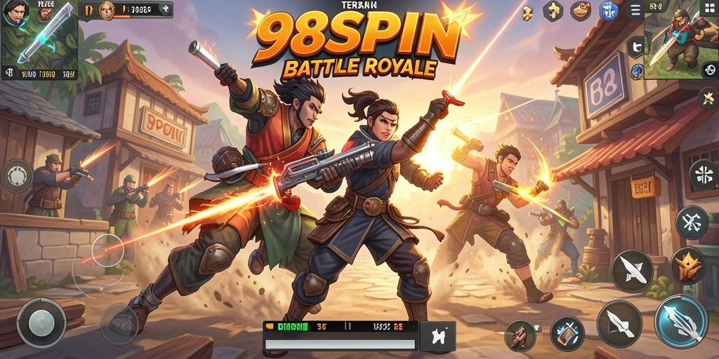Tangkapan layar menampilkan aksi seru dan gameplay Battle Royale dari 98SPIN.