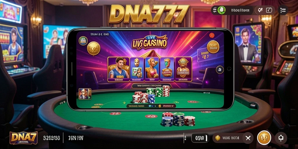 Screenshot gameplay DNA777 yang menampilkan dealer langsung dan interaksi pemain.
