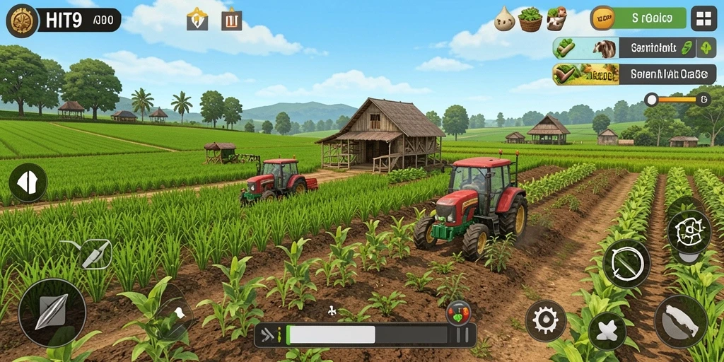 Gameplay <strong>HIT9</strong> yang menampilkan aktivitas bertani yang seru dan menarik.