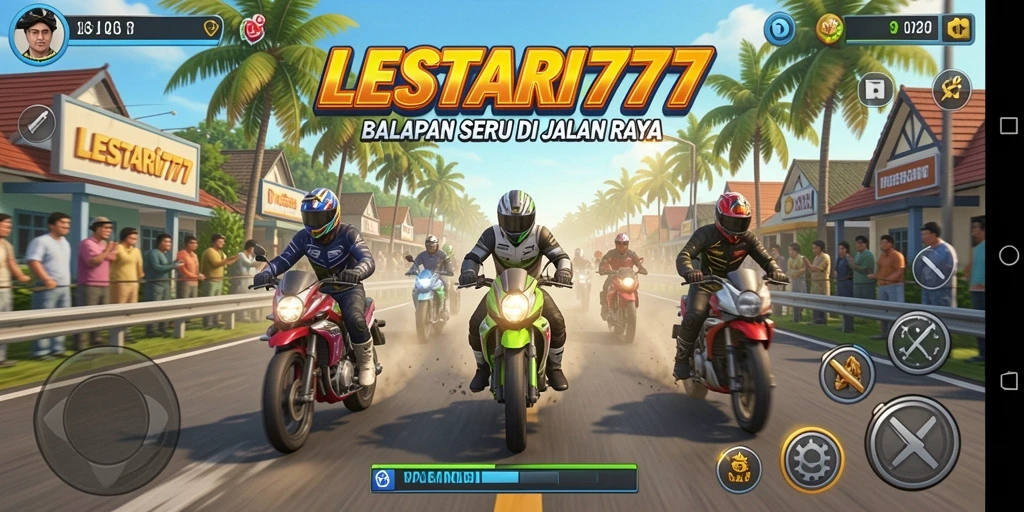 Screenshot gameplay LESTARI777 menampilkan aksi balap yang mendebarkan.