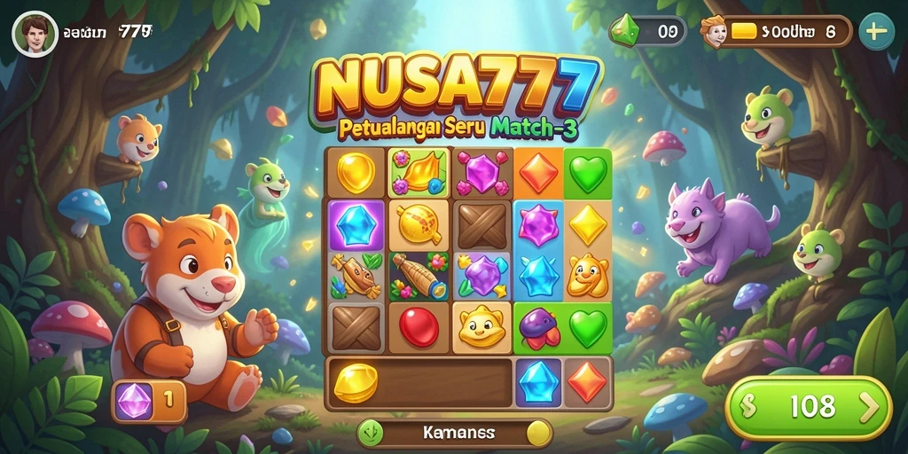 Screenshot gameplay NUSA777 yang menampilkan tantangan Match-3 yang seru.