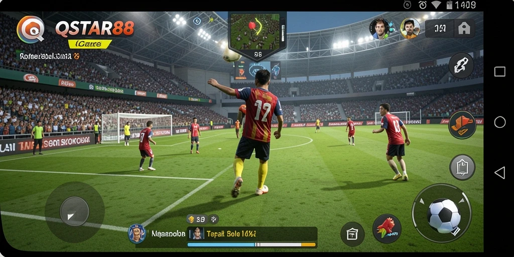 Tampilan gameplay QQSTAR88 yang menegangkan dan dinamis dalam pertandingan sepak bola.