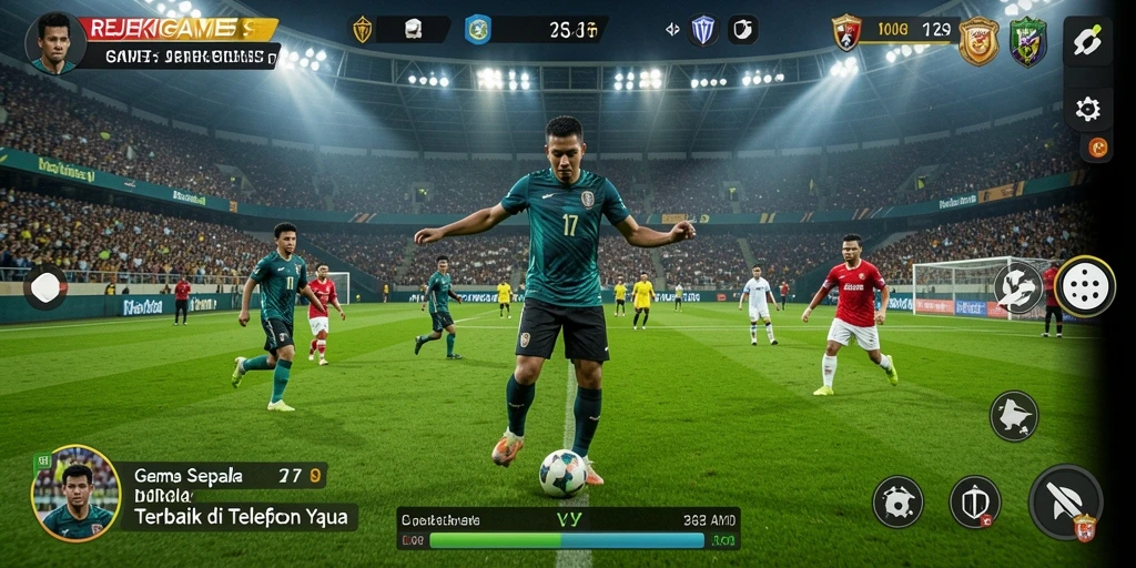 Tampilan seru gameplay REJEKIGAMES dengan berbagai aksi sepak bola.