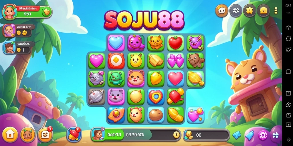 Tampilan game SOJU88 dengan gameplay Match-3 yang mengasyikkan.