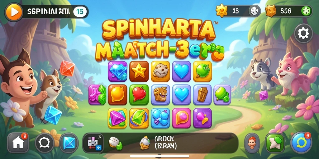 Tampilan menarik gameplay SPINHARTA dengan elemen Match-3.